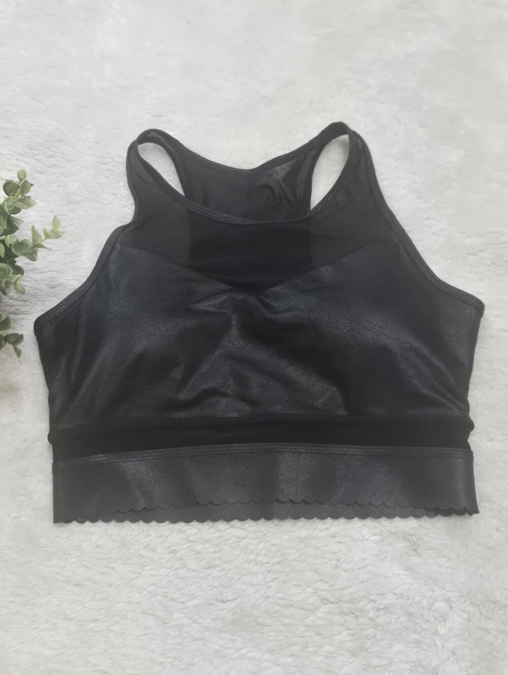 ZYIA Active Black All Star Crackle Scalloped Mesh Longline Sports Bra, M